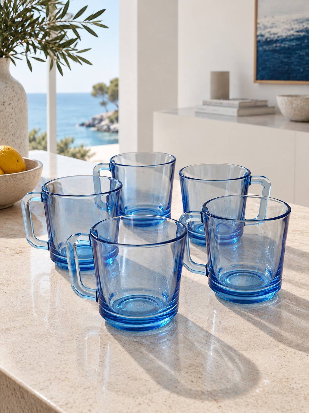 5 transparent blue Duralex mugs – French manufacturing