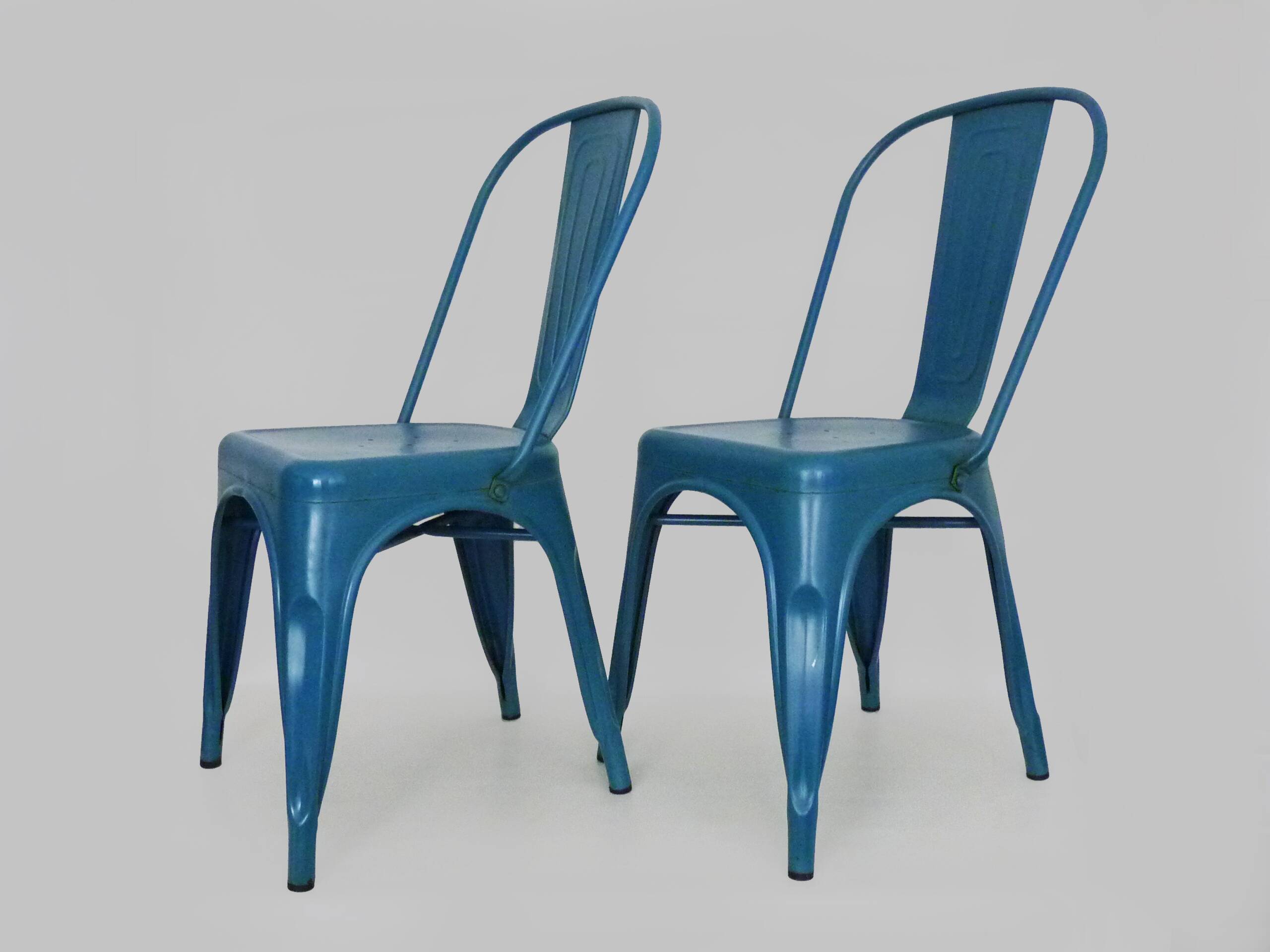 Pair of Tolix Chairs in blue metal by Xavier Pauchard