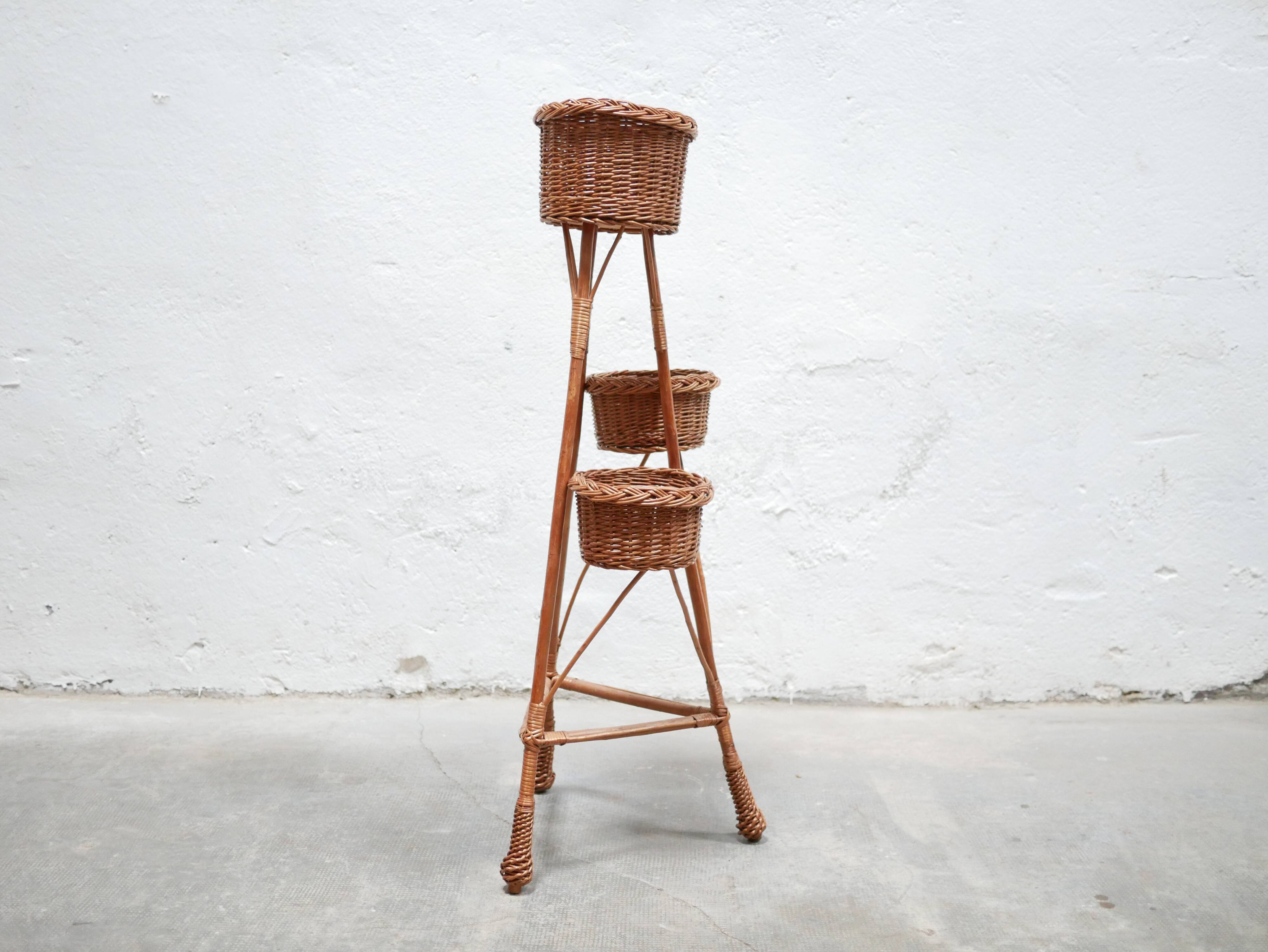 Vintage rattan plant holder