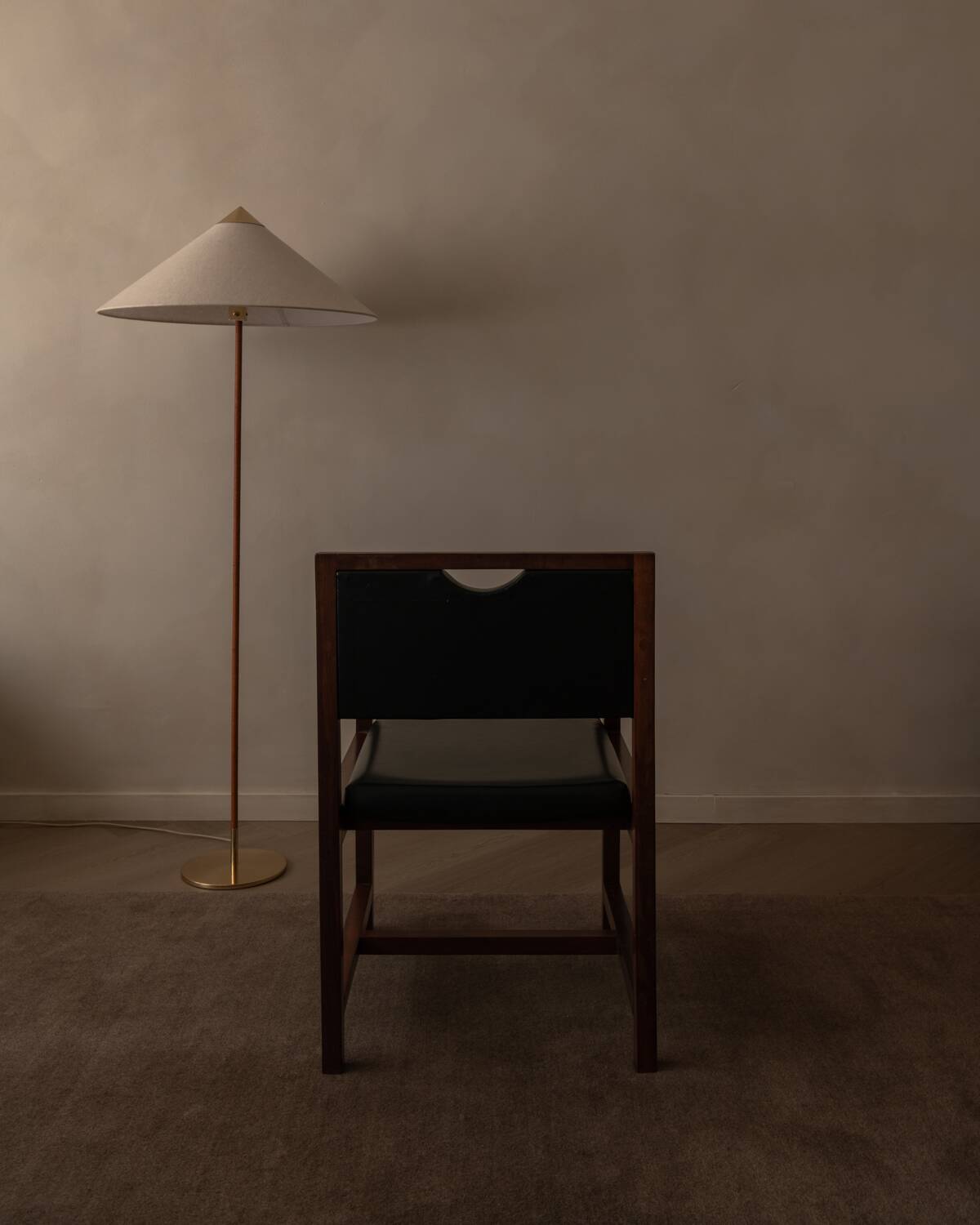 Vintage wooden armchair in black leatherette, Scandinavian style
