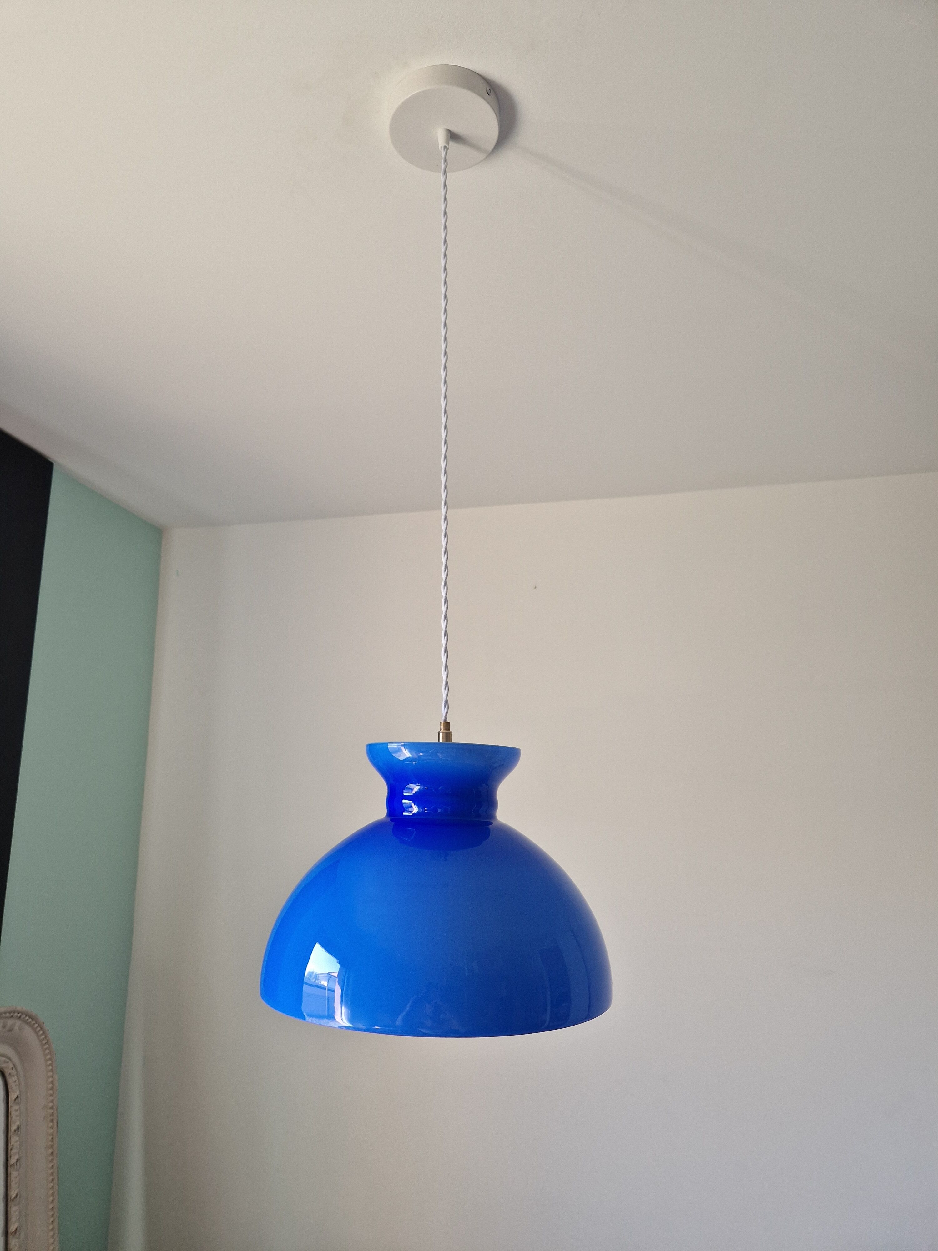 Vintage blue opaline pendant lamp