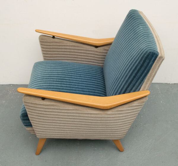 fauteuil des années 1950 en bleu et beige