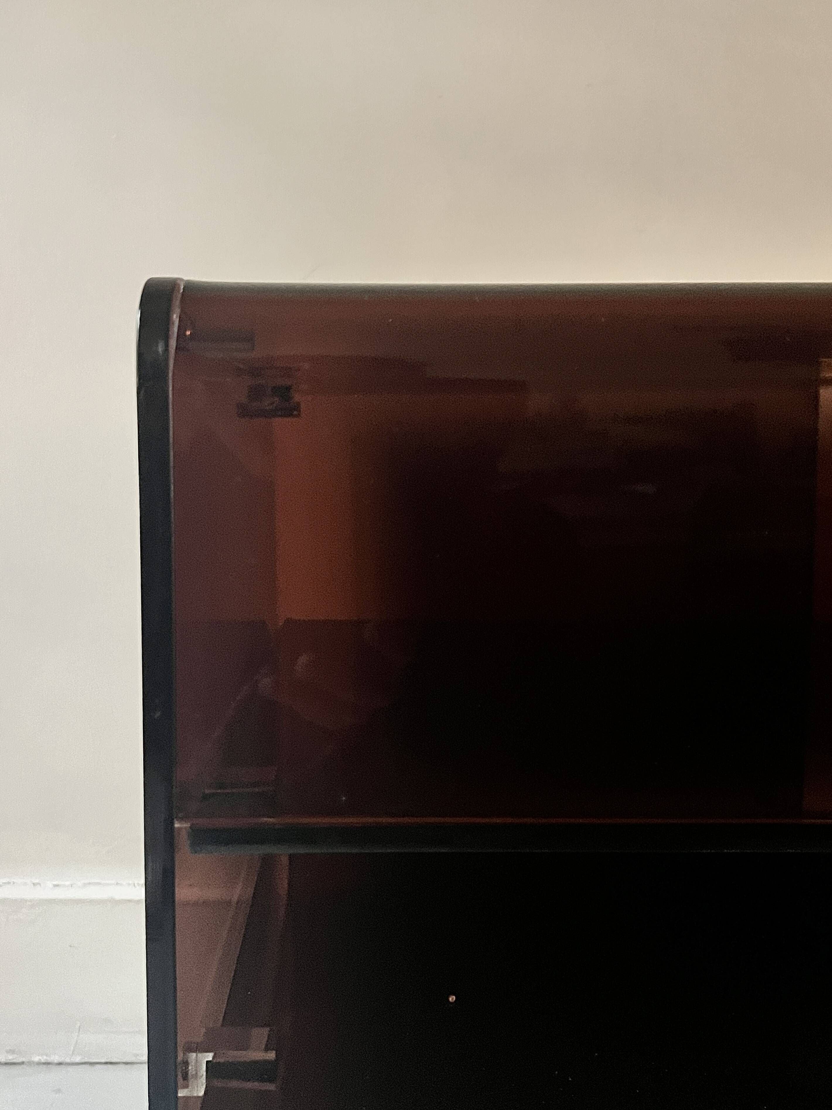 Smoked plexiglass TV/HiFi unit, Roche Bobois design 1970