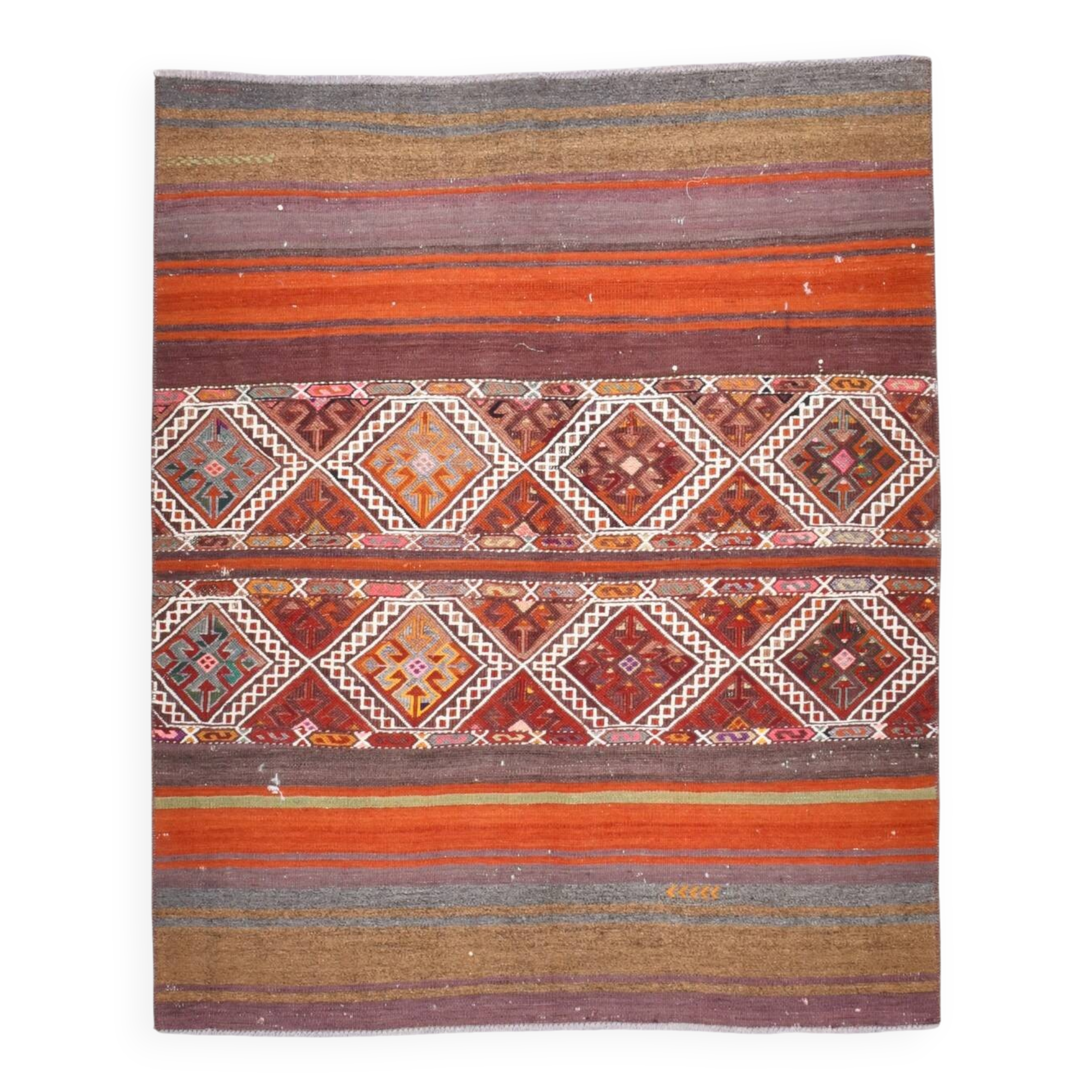 4x5 Multicolor Turkish Kilim Rug, 113x135Cm