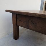 Rustic farmhouse coffee table with two drawers, solid oak, 19th century - 1.97m