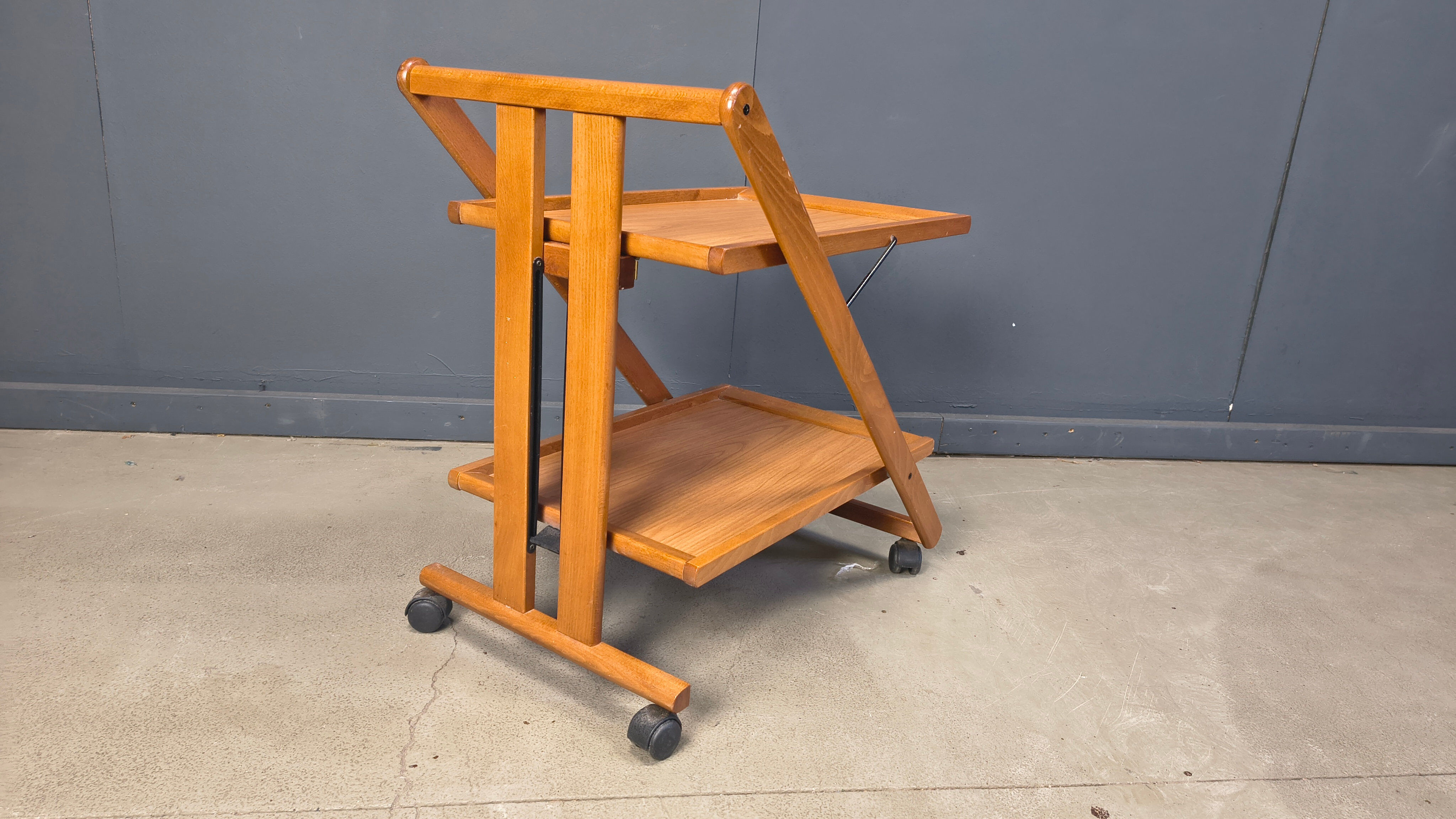 Vintage Italian foldable wooden serving cart, 1980s