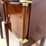Empire Nightstands in Walnut with Full Columns in Gilt Brass, Italy, 1810, Set of 2