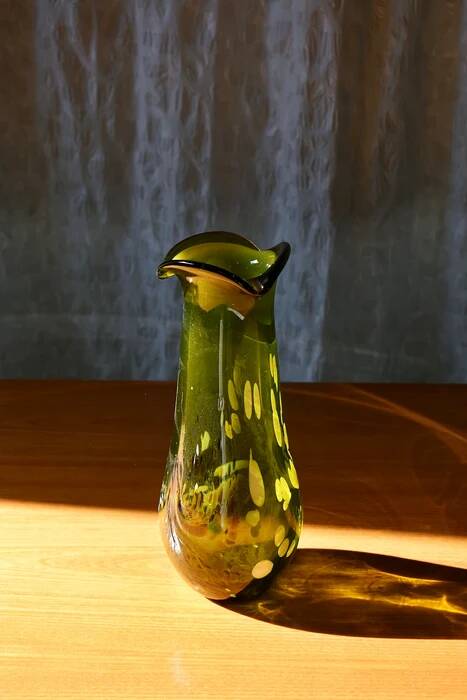 Free-form olive green art glass vase by Gyula Budveszel, Hungary, 1990s