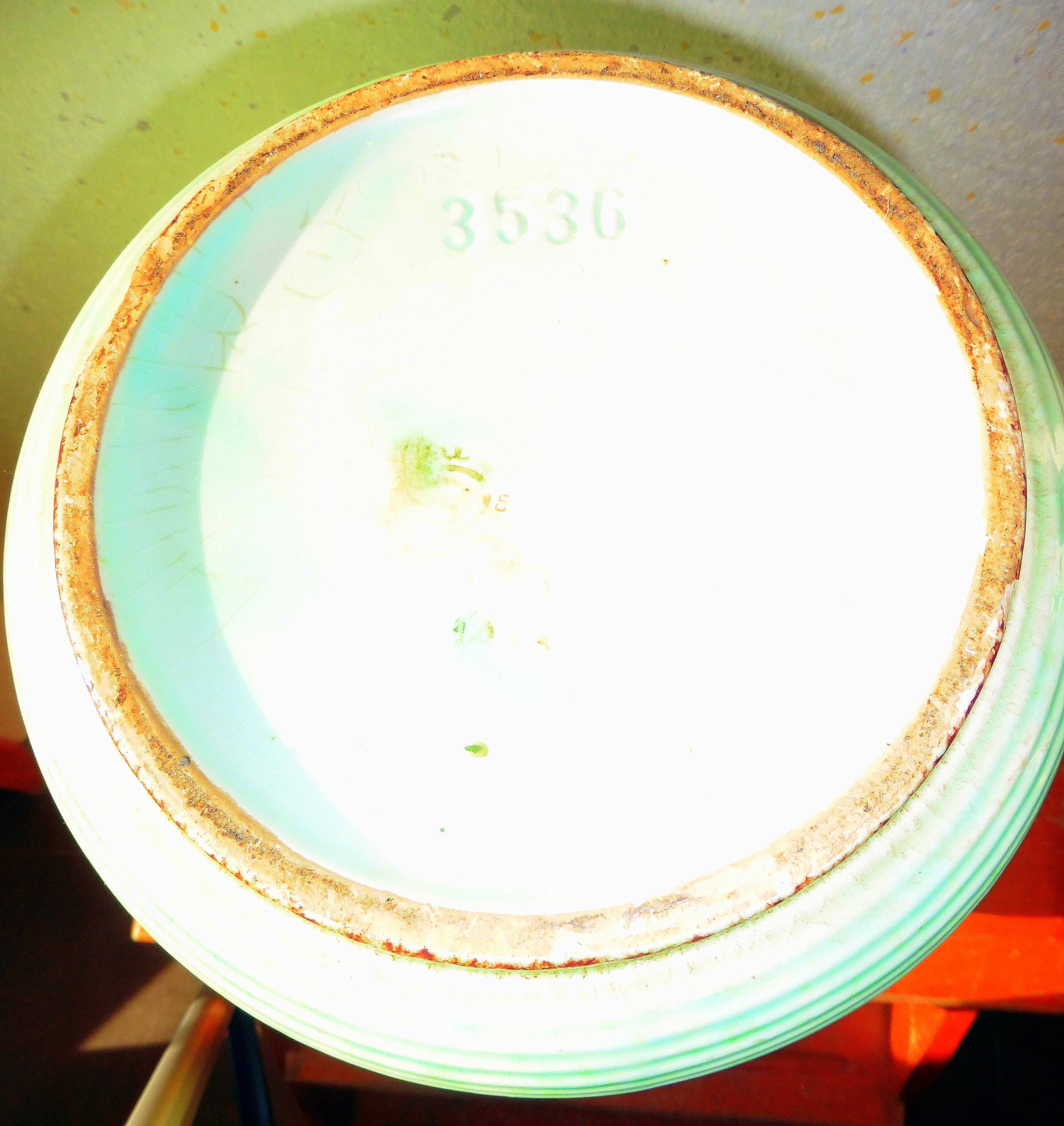 Enamelled earthenware vase with striated pattern