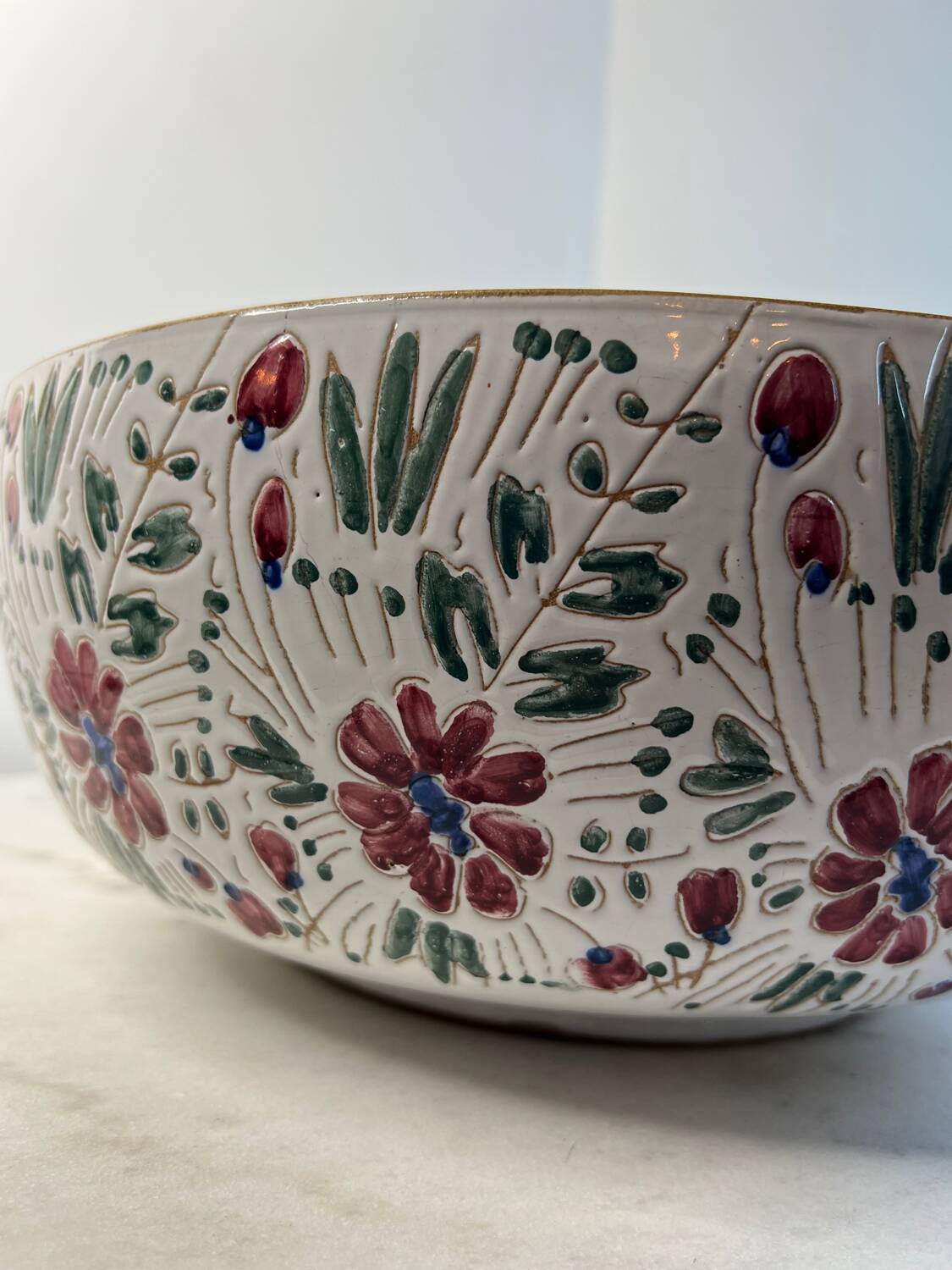 Very large hand-stamped salad bowl