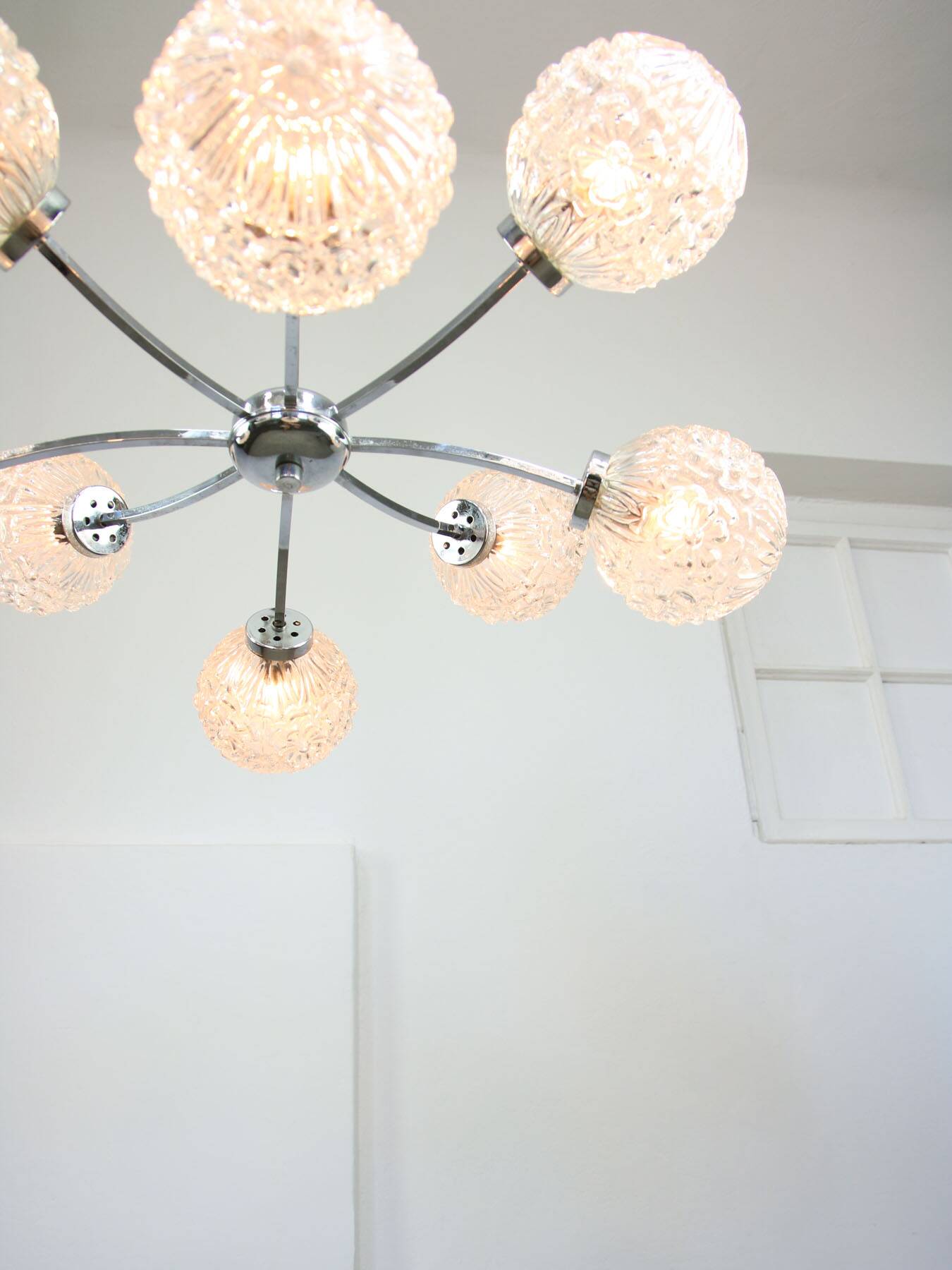 Mid-century Italian 8-Arm Chrome and Crystal Chandelier, 1960s