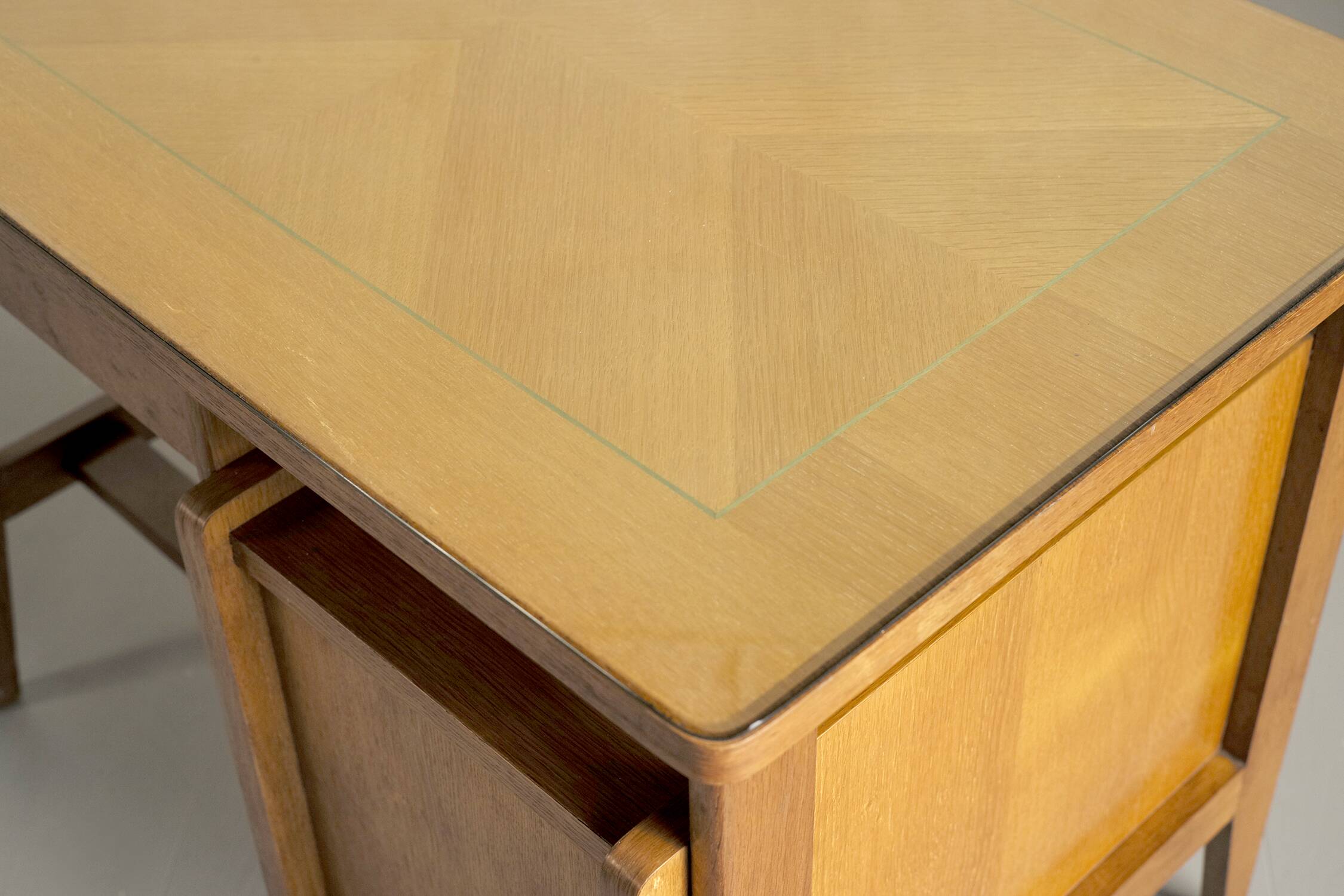 Oak and leather desk, France 1955