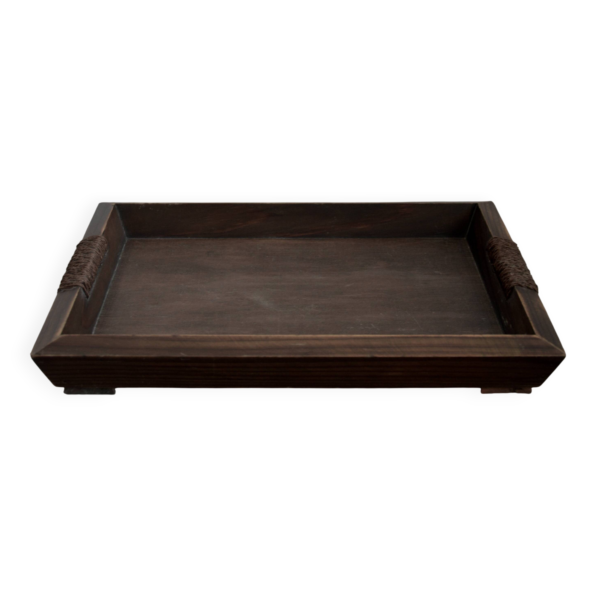 Brutalist / Japanese / Wabi-Sabi Design Raw Wooden Vintage Tray with Rope