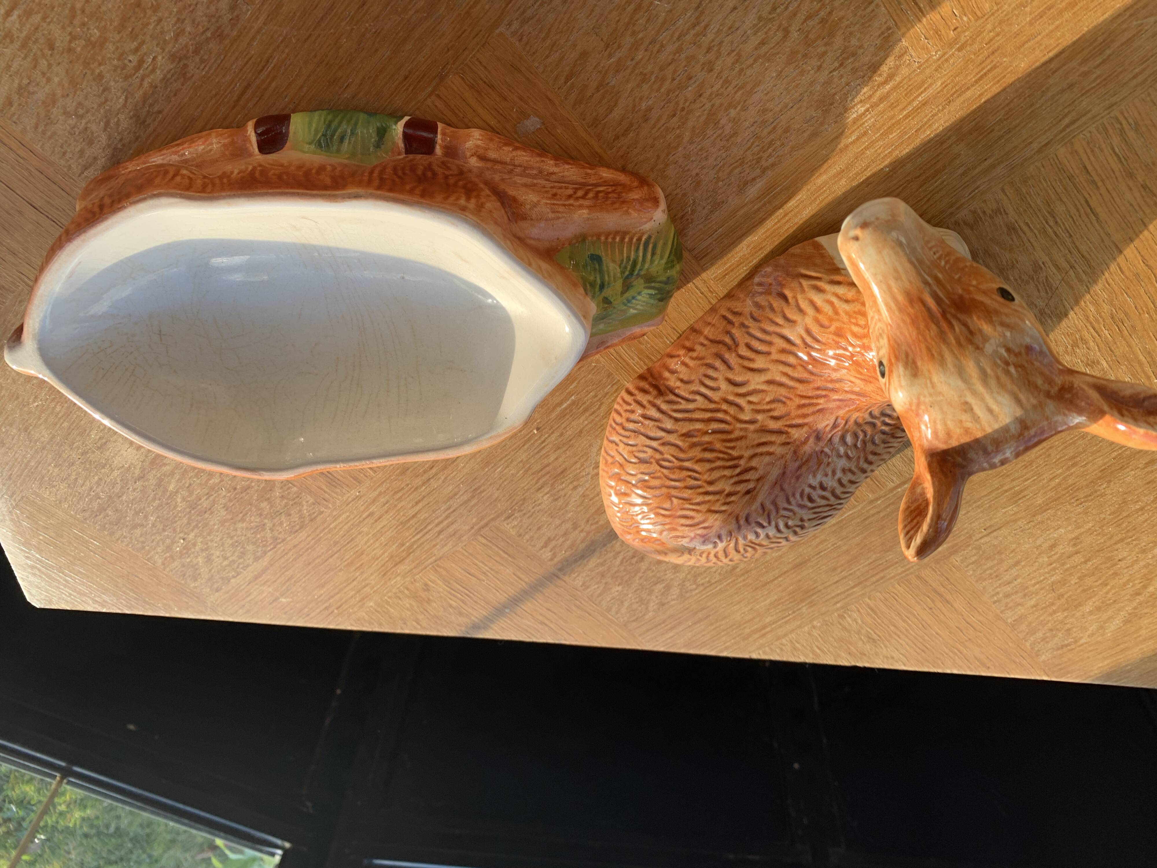 Terrine ceramic doe glazed vintage slurry Michel caugant