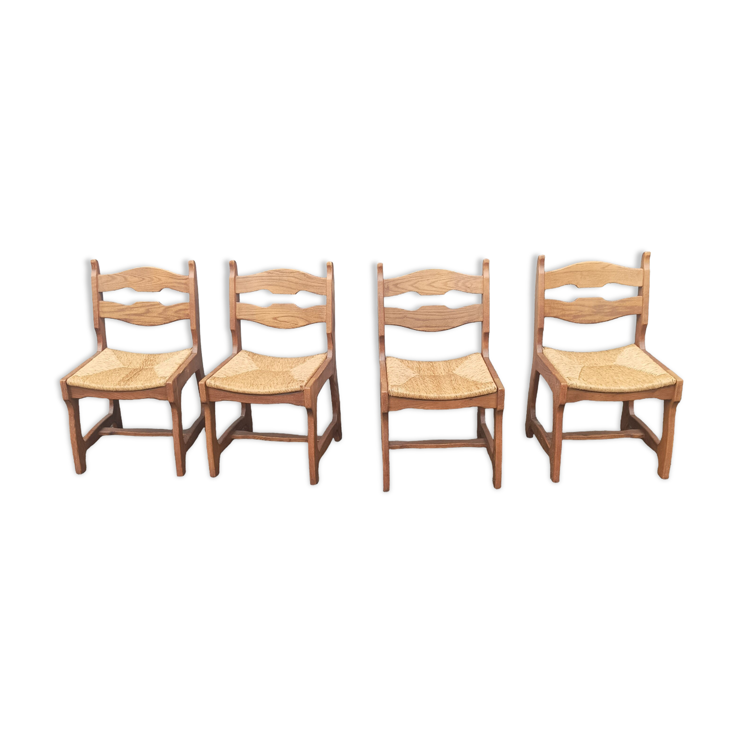 5 old mulched wooden chairs Guillerme and Chambron vintage