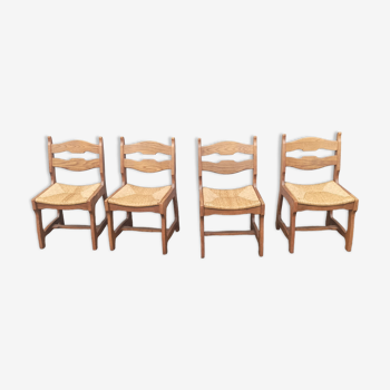4 anciennes chaises bois paillées Guillerme et Chambron vintage