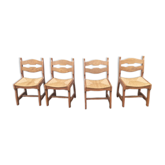 5 old mulched wooden chairs Guillerme and Chambron vintage