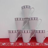 Set of 6 Basque blue and red porcelain mugs