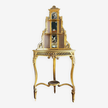 19th century corner forming louis xvi style gilded wood showcase