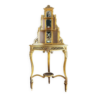 19th century corner forming louis xvi style gilded wood showcase