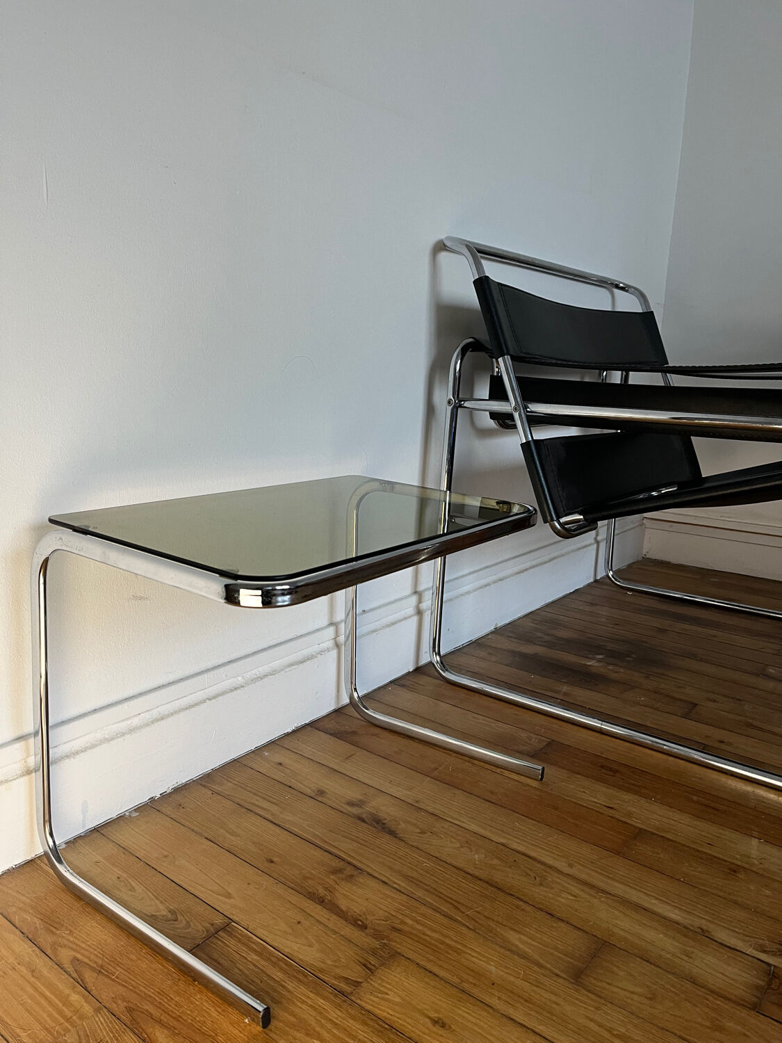 Vintage smoked glass side table