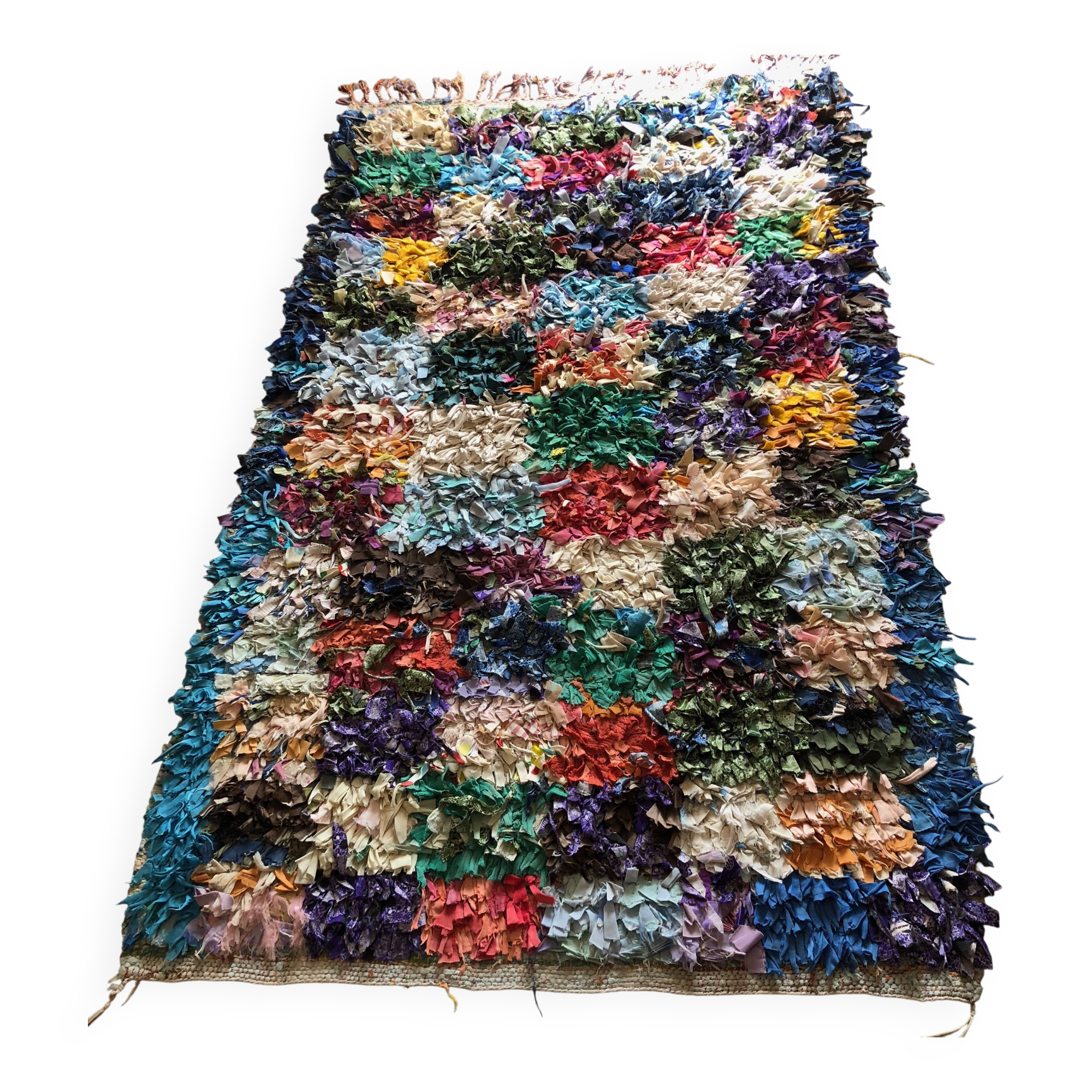 Vintage 1970s Boucherouite Moroccan Berber Square Rug - 190 x 120 cm