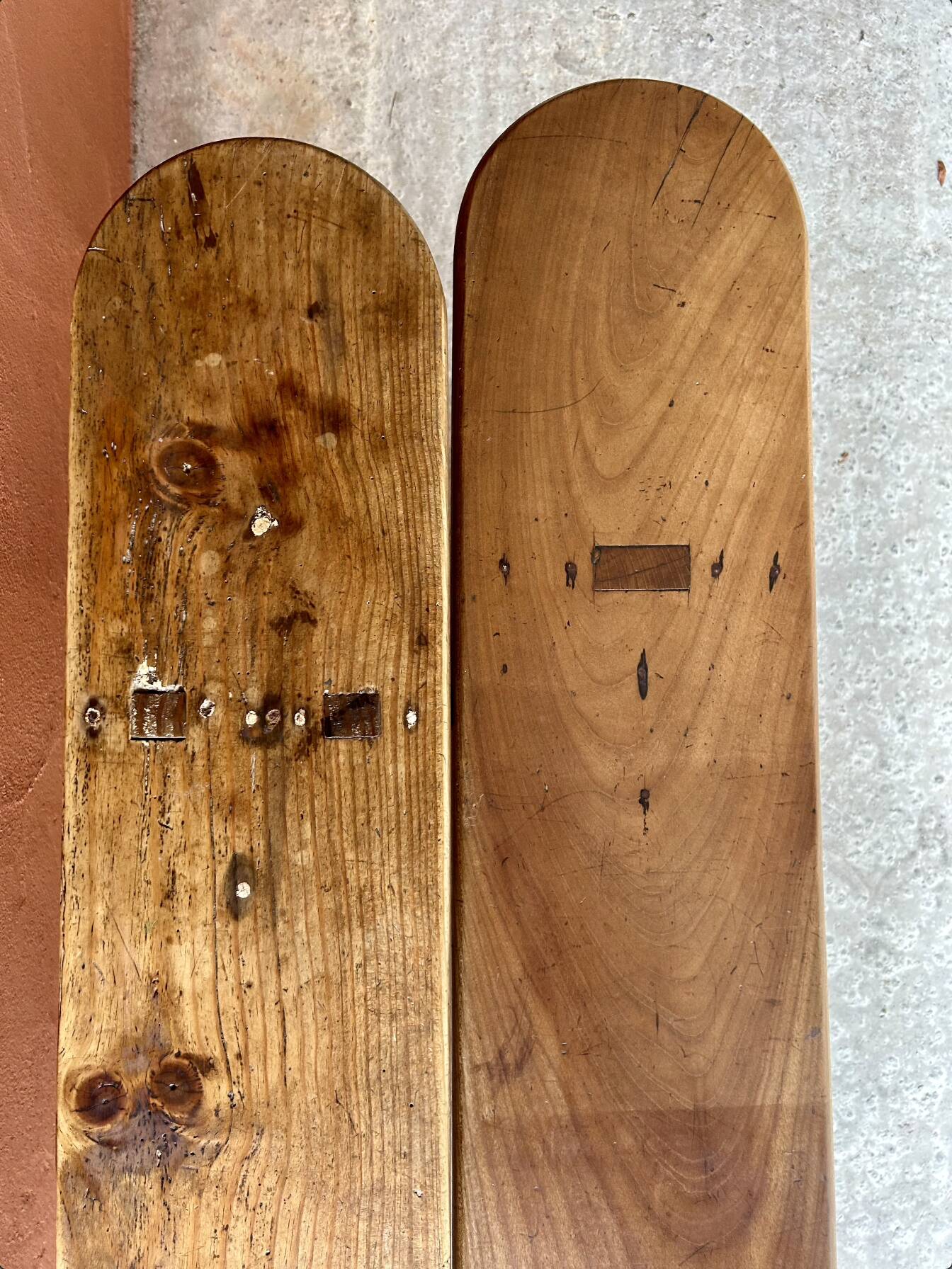 Pair of wooden farm benches