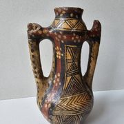Kabyle Algerian pottery oil jar with polychrome geometric decorations
