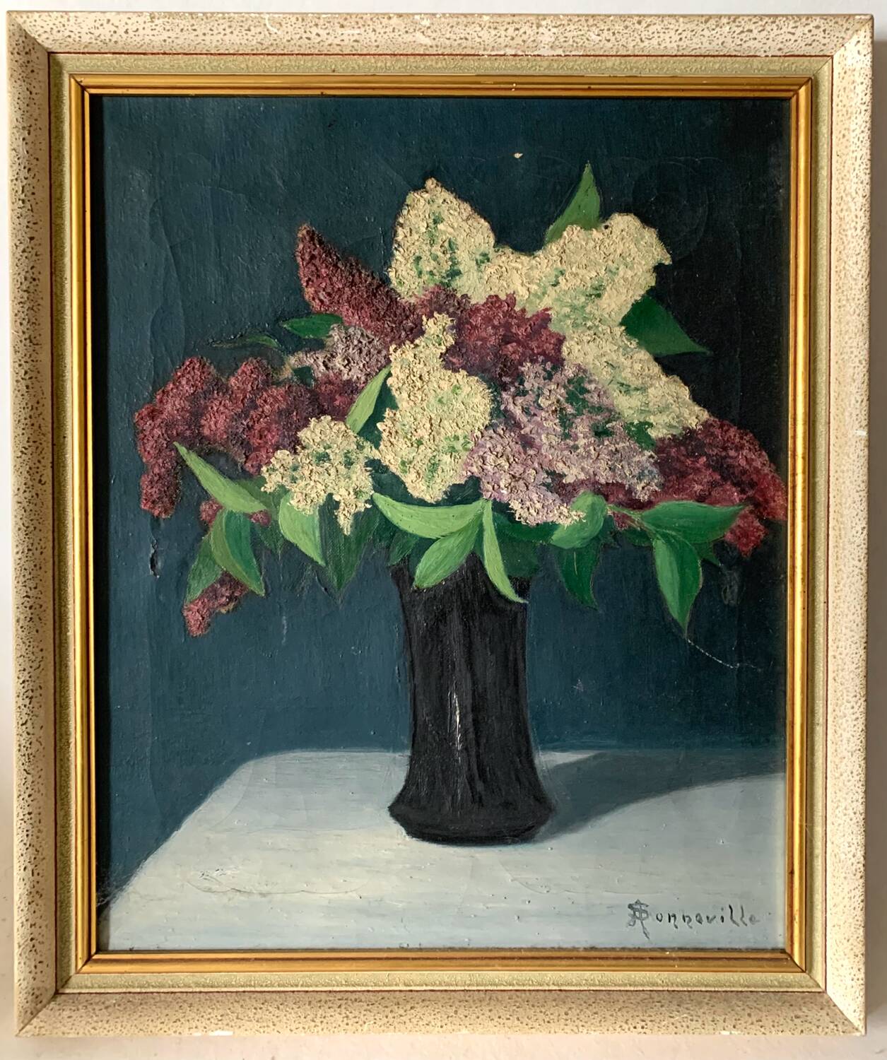Old painting bouquet of lilacs