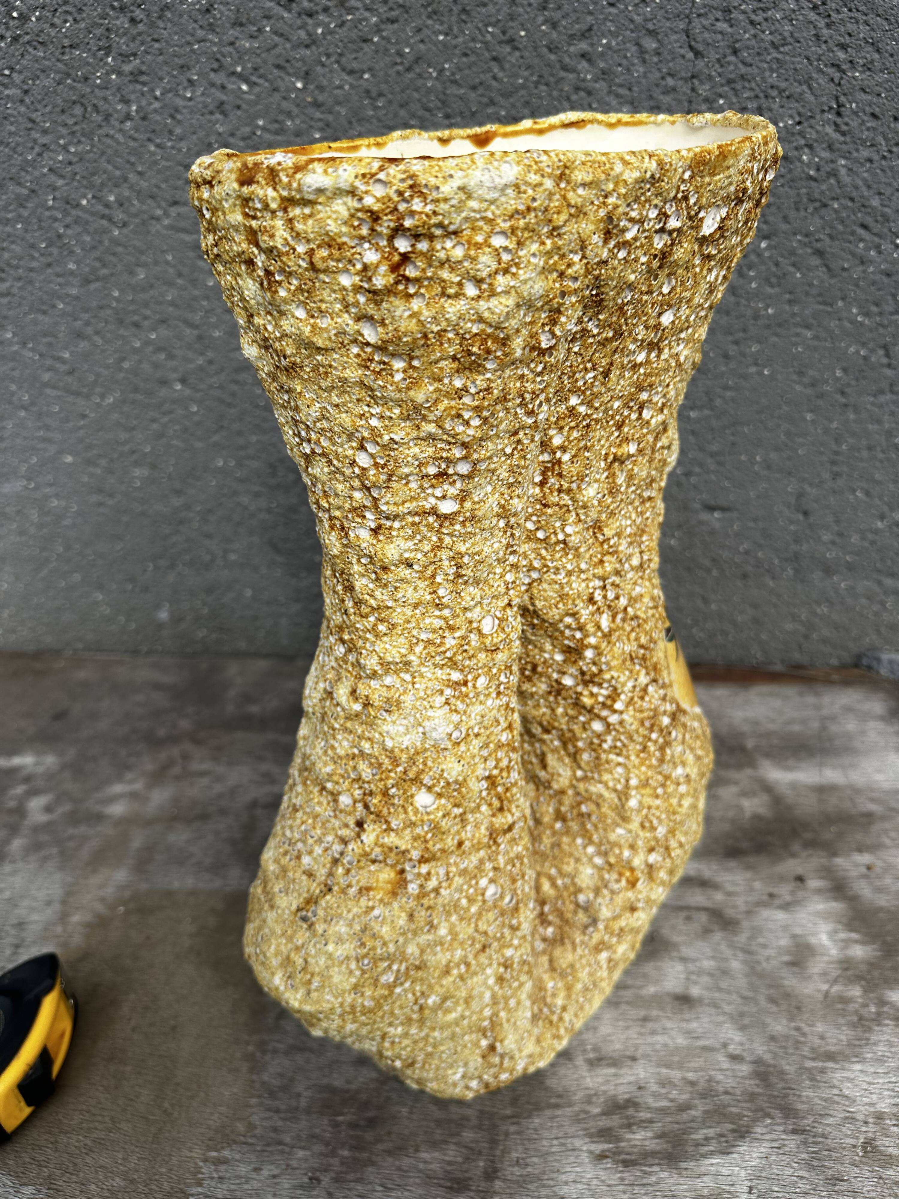 Large Glazed Ceramic Vase with Floral and Fat Lava Decor - Vallauris