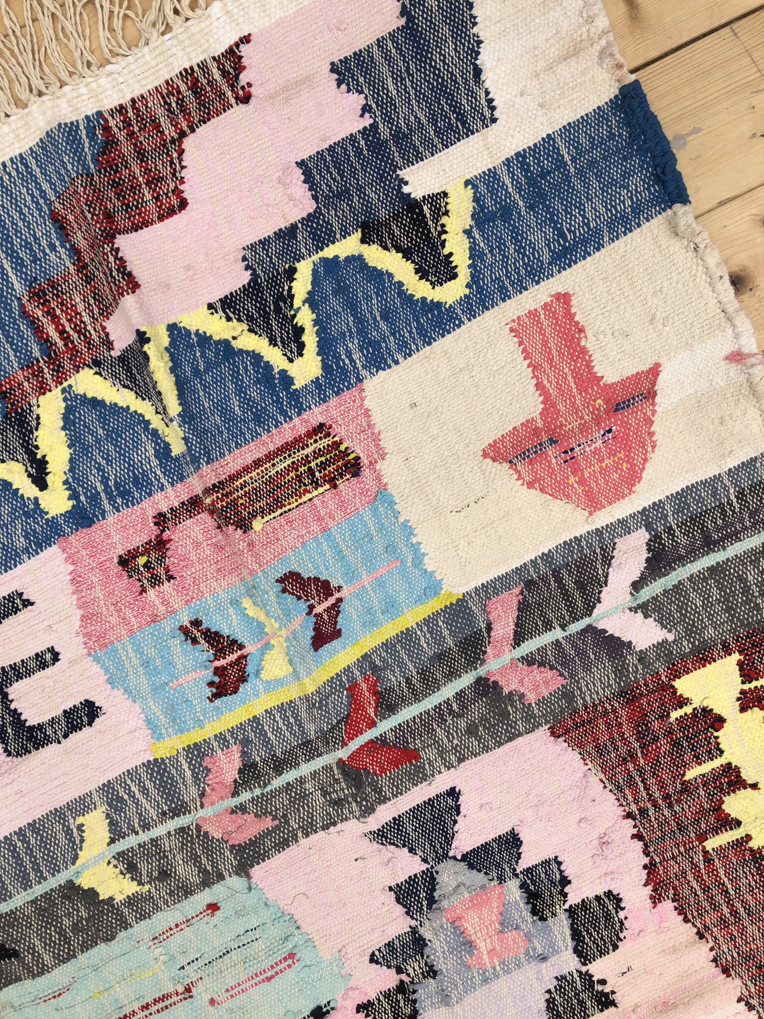 Moroccan Berber carpet Kilim Boucherouite Neuf 1, 68x1m