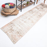 Distressed wool vintage runner rug 312x76cm