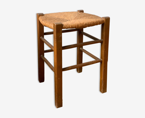 Tabouret rustique bois et paille