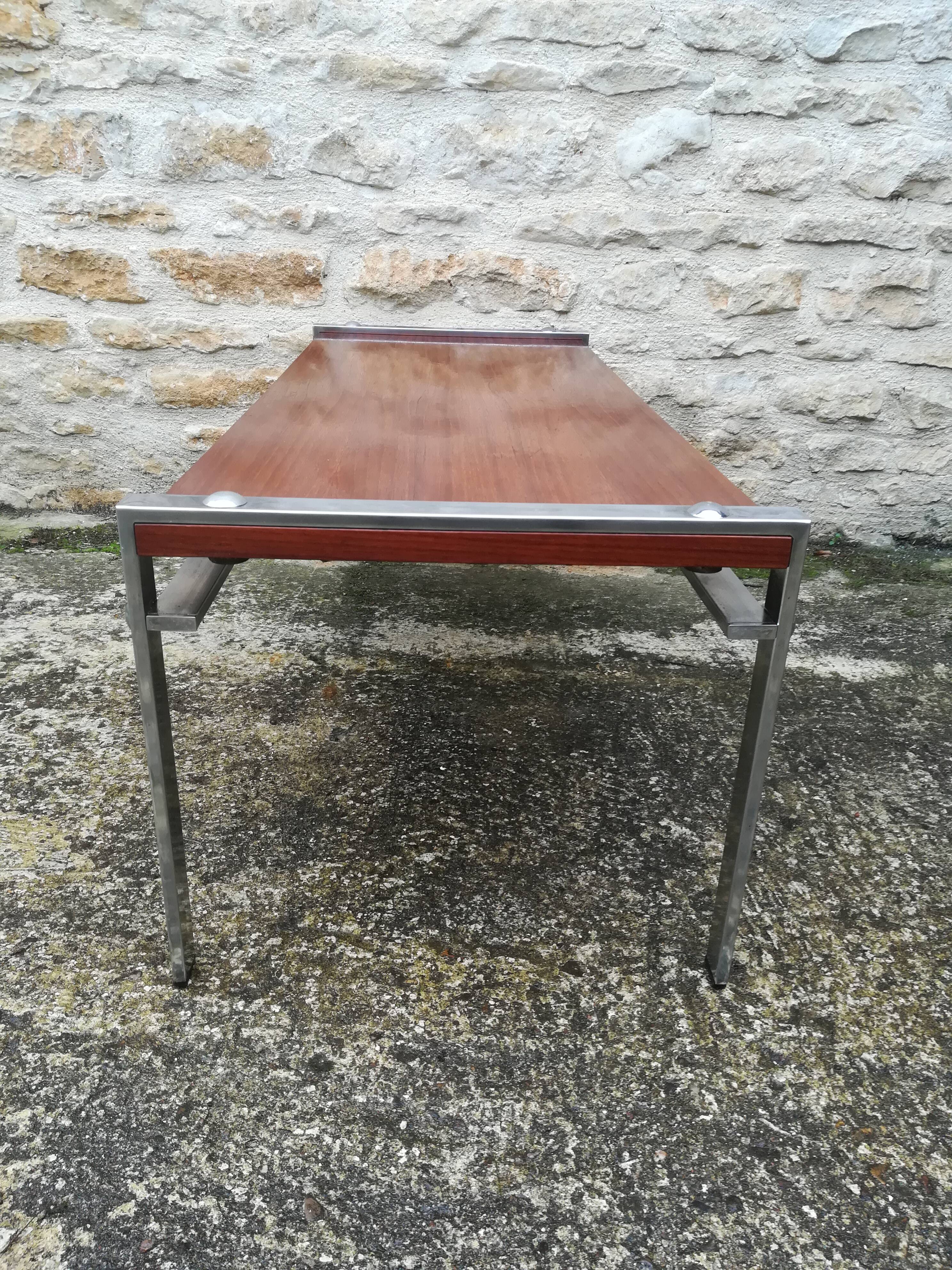 Chrome and teak coffee table