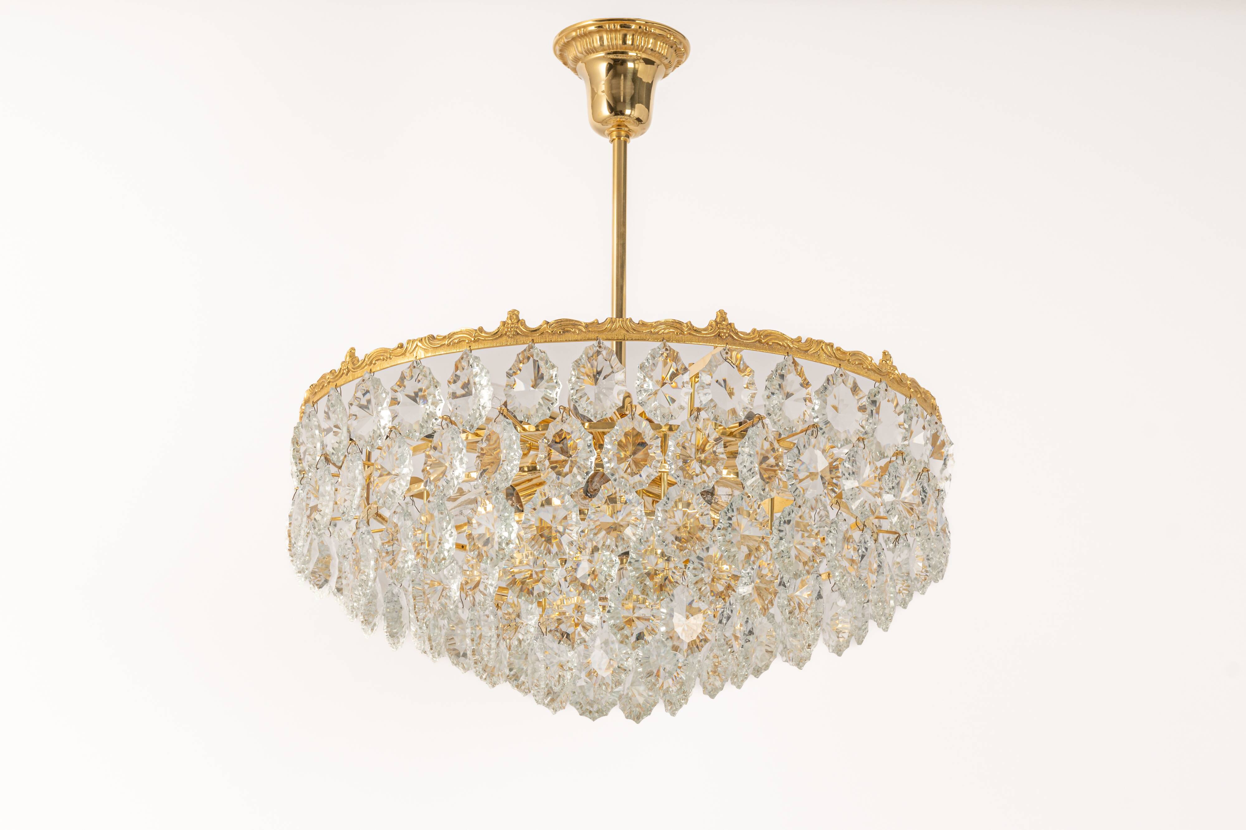 Bakalowits Chandelier, Brass and Crystal Glass, Austria, 1960s