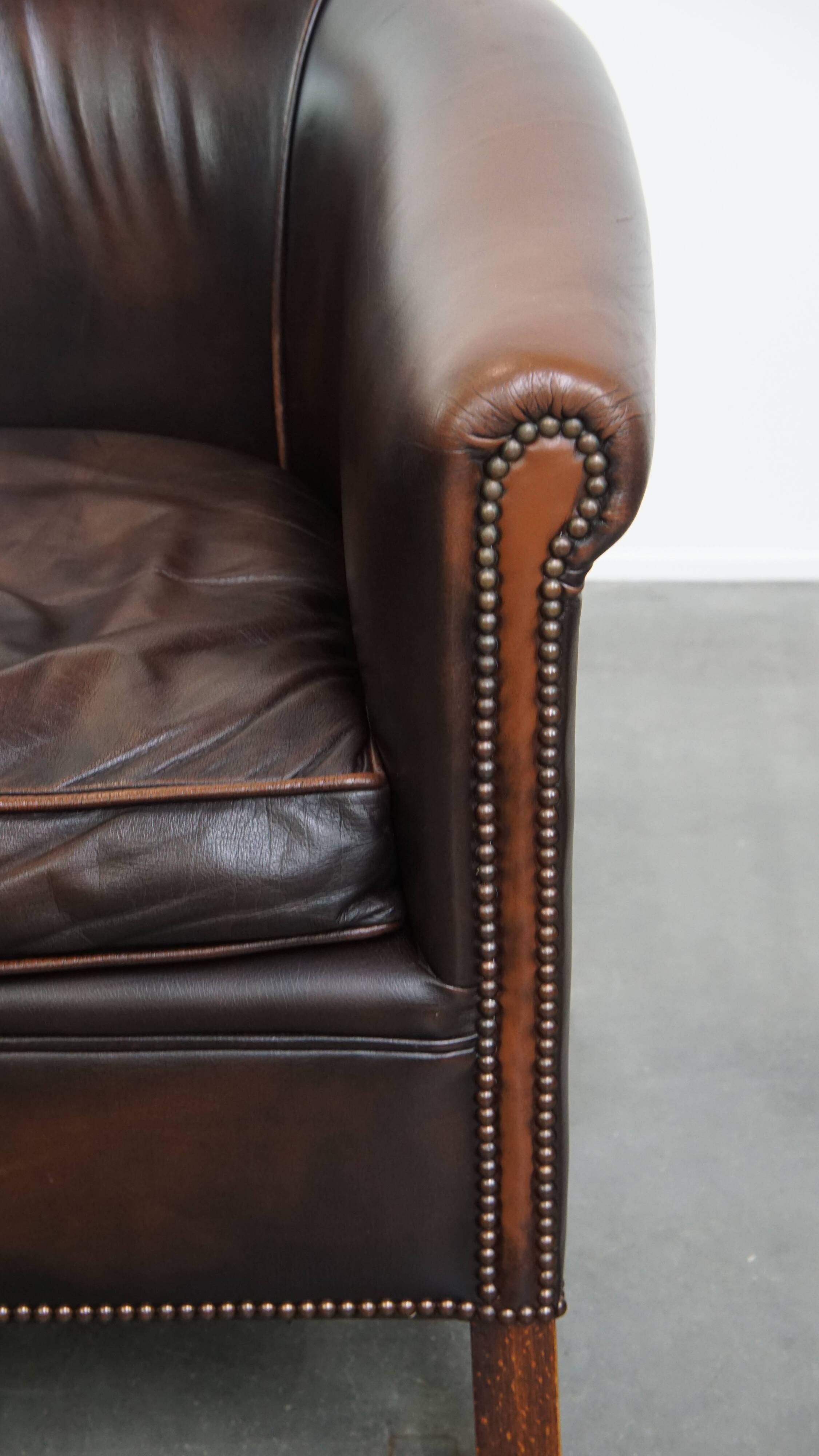 Cowhide Leather Club Armchair in English Style