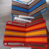 Vintage camping folding chairs with stripes