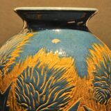 Vase balustre à décor de chardons jaune et bleu