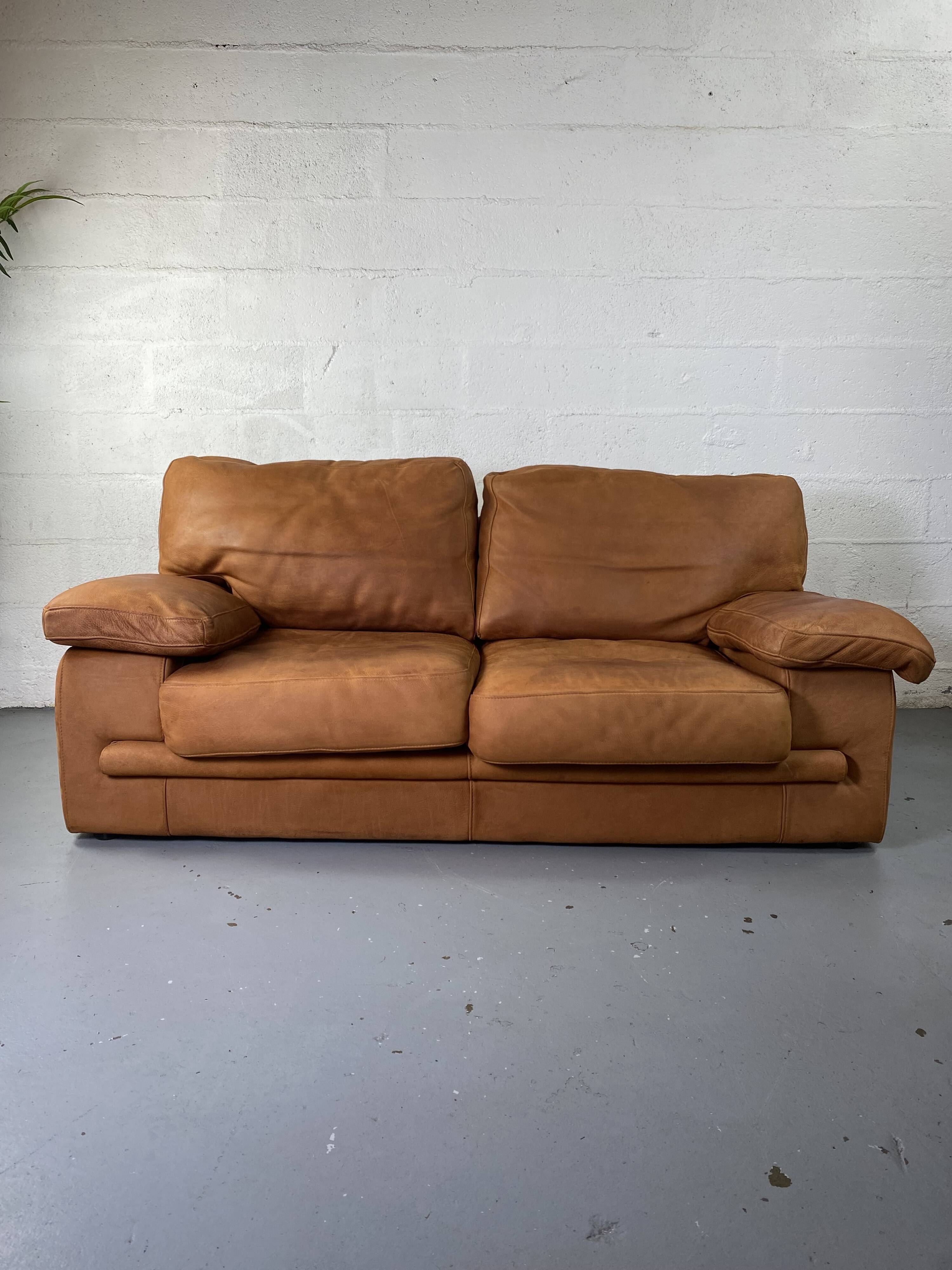 Roche-Bobois brown leather sofa