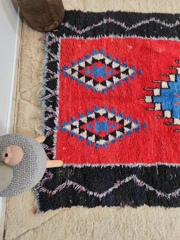 Vintage handmade Boucherouite Berber rug