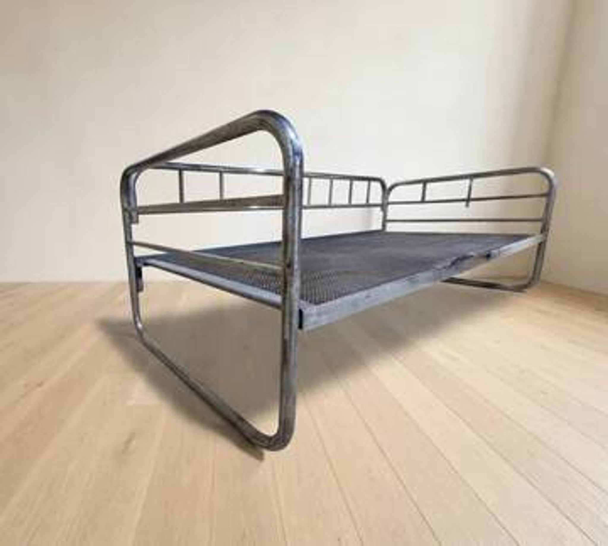 Vintage chrome tubular steel daybed frame, mid-20th century, Czechoslovakia, 190 × 86 × 67 cm