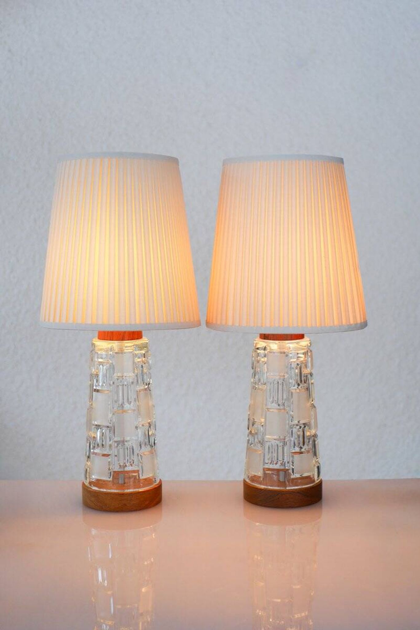 Mid-century modern Scandinavian teak and glass table lamps, set of 2