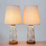 Mid-century modern Scandinavian teak and glass table lamps, set of 2