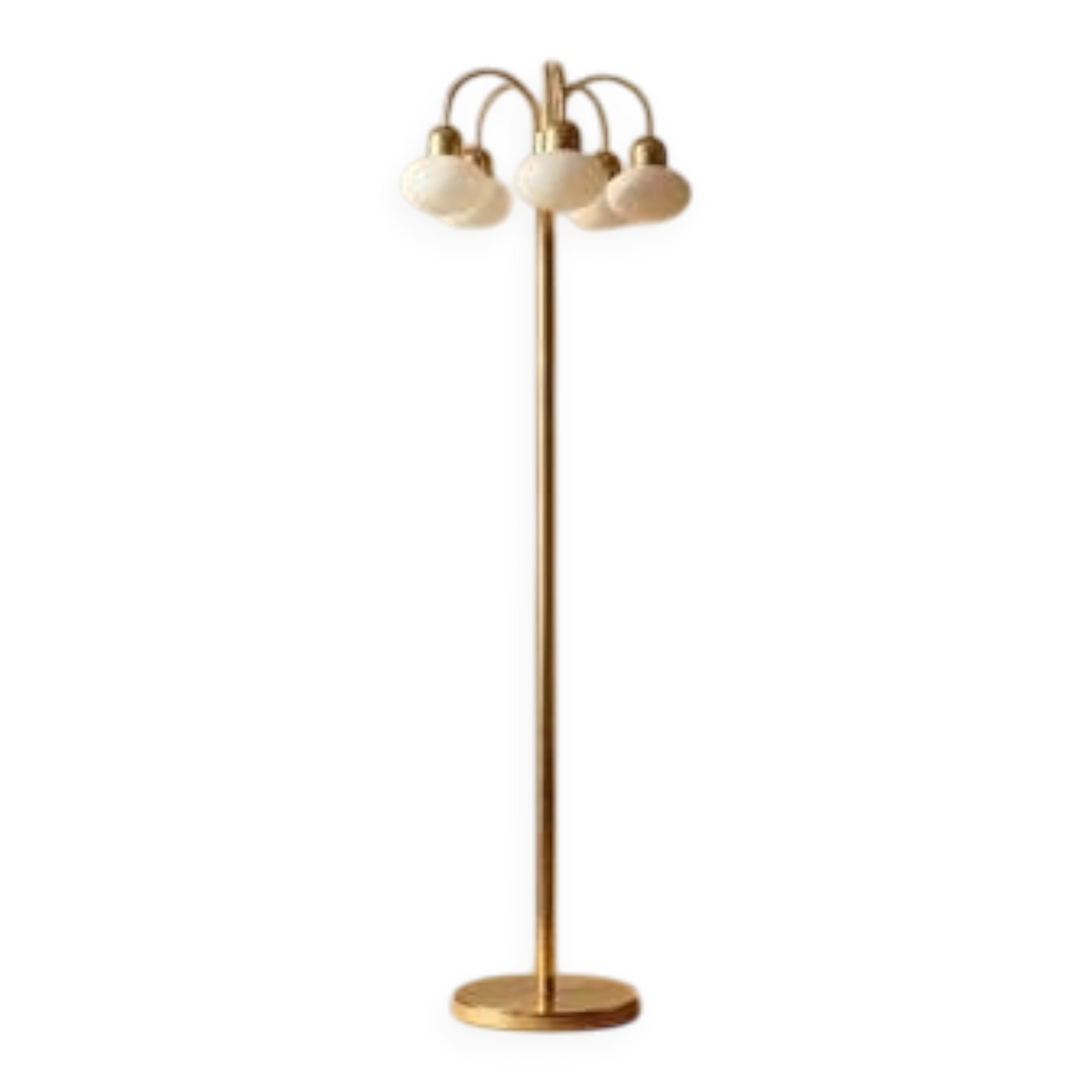 Vintage brass floor lamp with five opaline glass shades, mid-century, Czechoslovakia, 165 × 60 × 30 cm