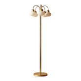 Lampe de sol en laiton vintage avec cinq abat-jours en verre opalin, milieu du siècle, Tchécoslovaquie, 165 × 60 × 30 cm