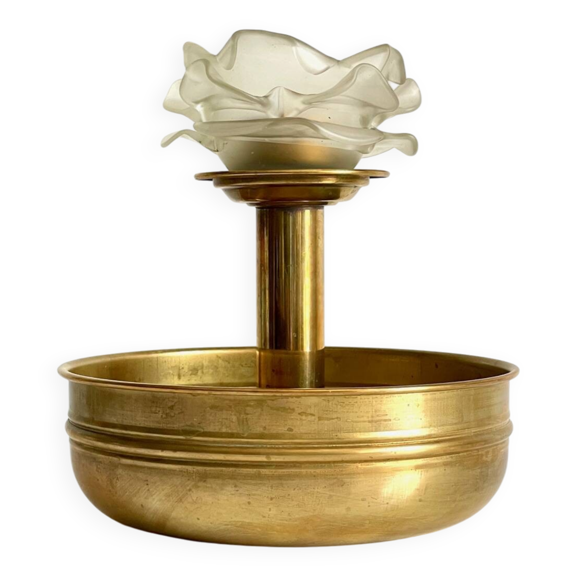 Vintage brass and glass centerpiece candle holder