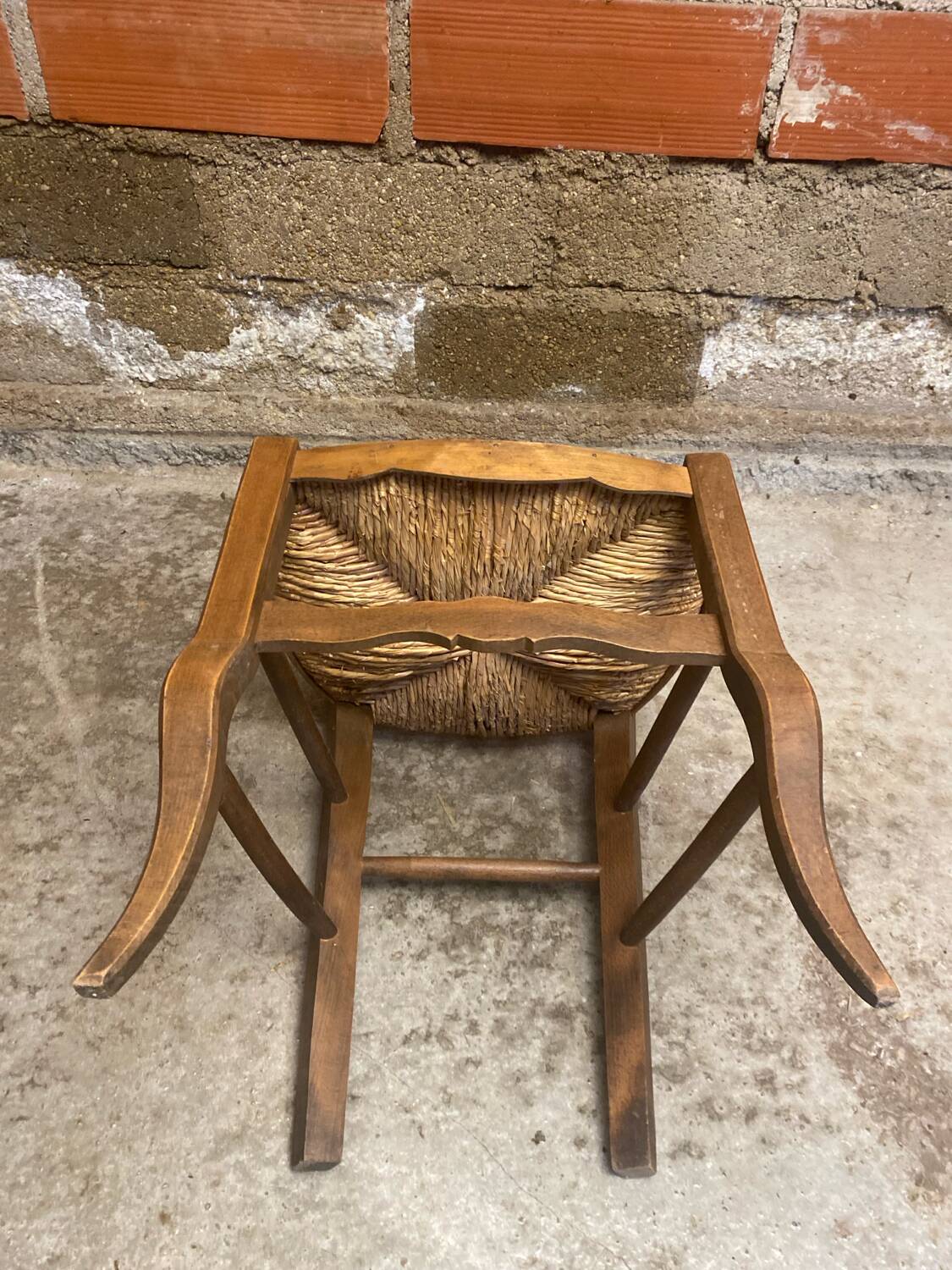 Vintage Provençal Chair Old Wood + Woven Straw Seat