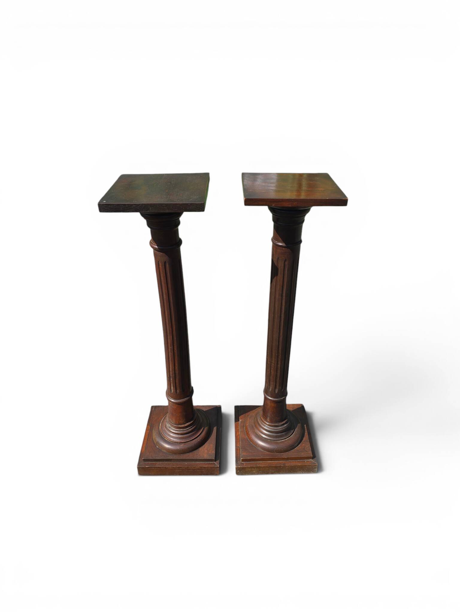 Pair of old fluted wooden pedestals