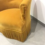 Pair of velvet fringed low chairs