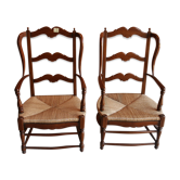 Pair of straw-seated armchairs